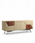Buffet en bois et mélamine beige avec portes en bois foncé 150 x 45 x 70cm
