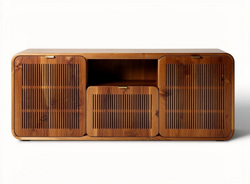 Meuble de rangement en bois avec design à lamelles dimensions 120 x 40 x 50cm