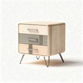 Table de chevet en bois de pin avec trois tiroirs design moderne 45 x 40 x 45cm