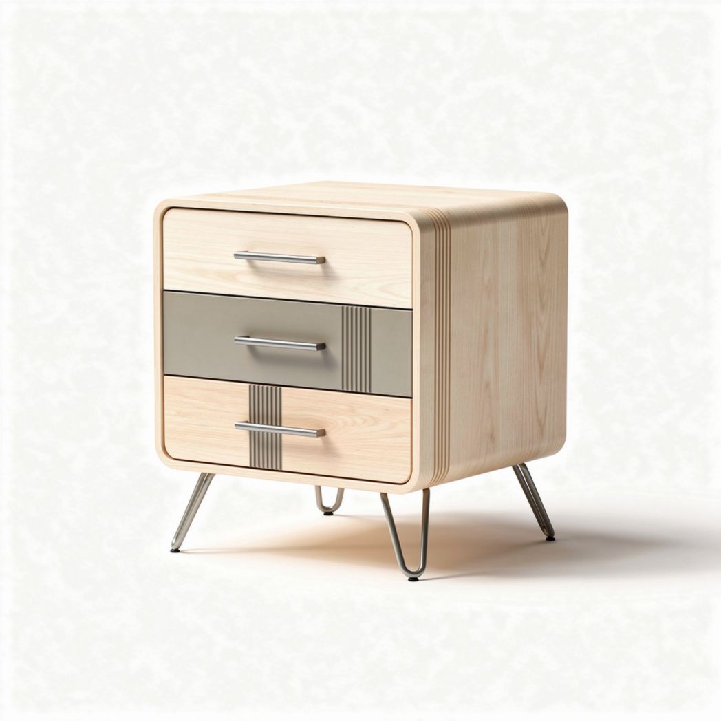 Table de chevet en bois de pin avec trois tiroirs design moderne 45 x 40 x 45cm