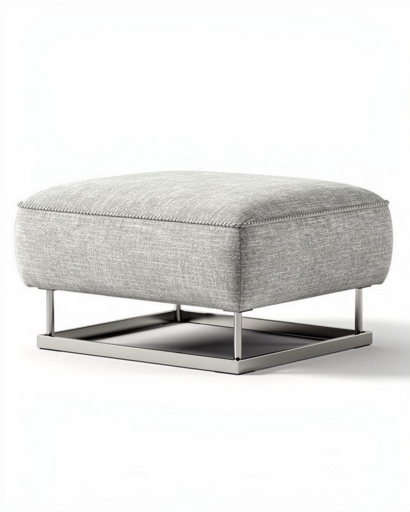 Pouf en tissu gris avec structure en métal dimensions 40 x 40 x 30cm