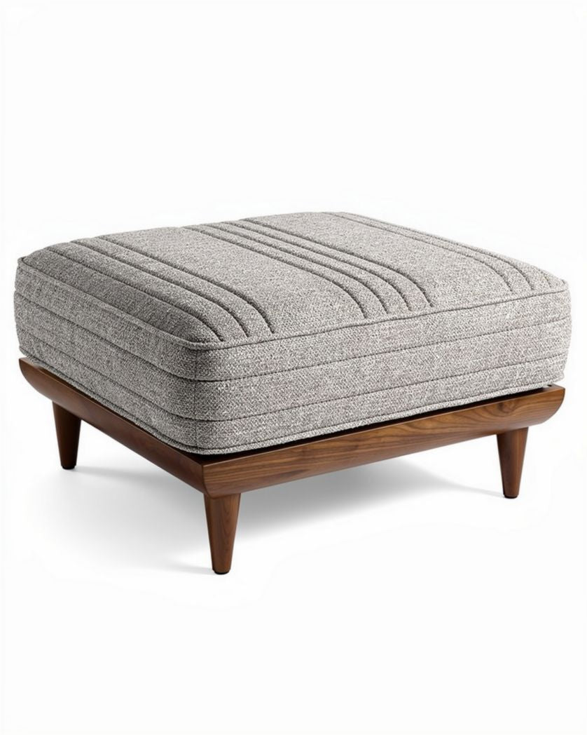 Pouf carré en tissu gris avec pieds en bois dimensions 60 x 60 x 30cm