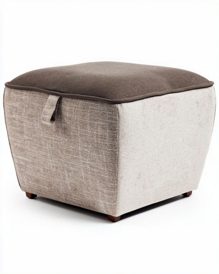Pouf en tissu beige et marron de 40 x 40 x 40 cm pour un usage polyvalent