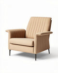 Fauteuil relax en tissu beige avec accoudoirs et structure en métal noir 80 x 80 x 90cm