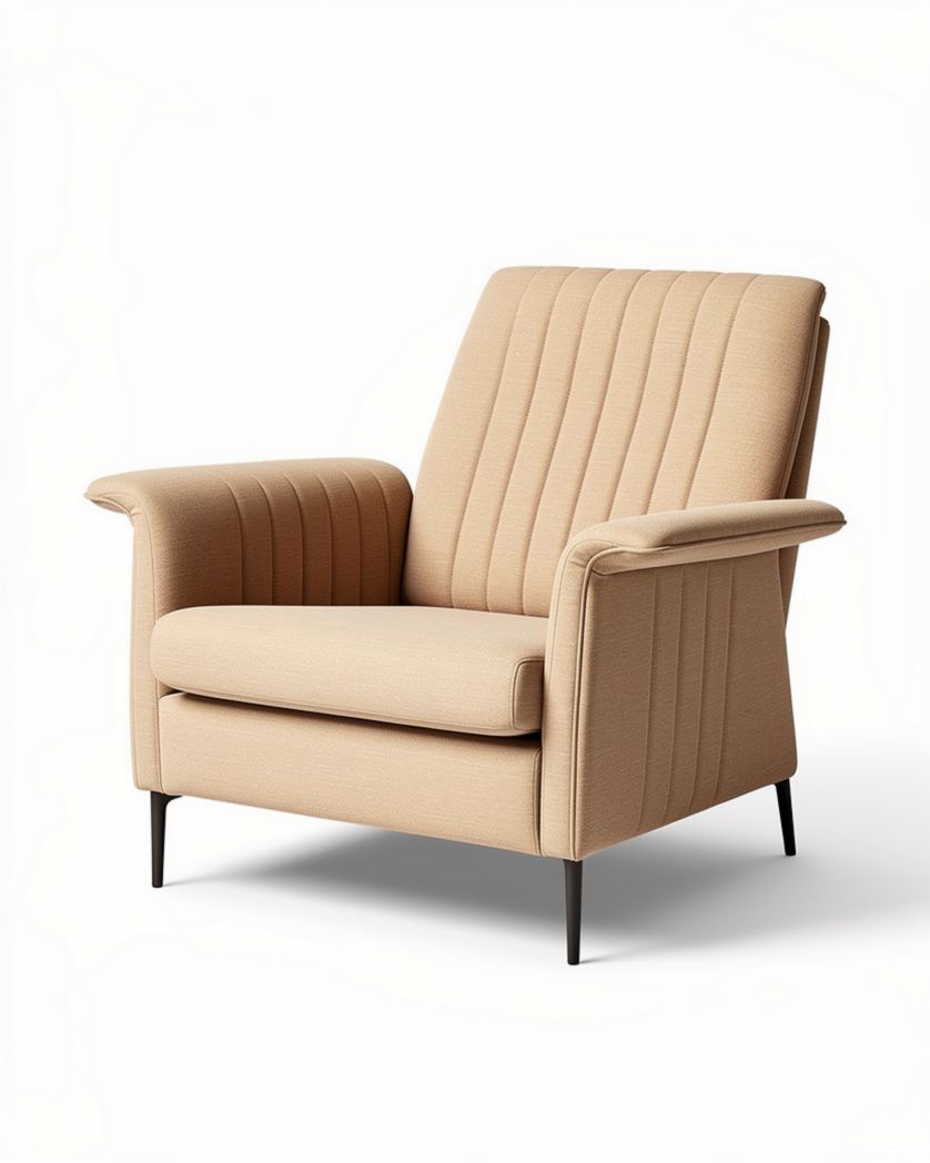 Fauteuil relax en tissu beige avec accoudoirs et structure en métal noir 80 x 80 x 90cm