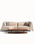 Canapé beige en tissu avec coussins et table basse en bois 220 x 90 x 75cm