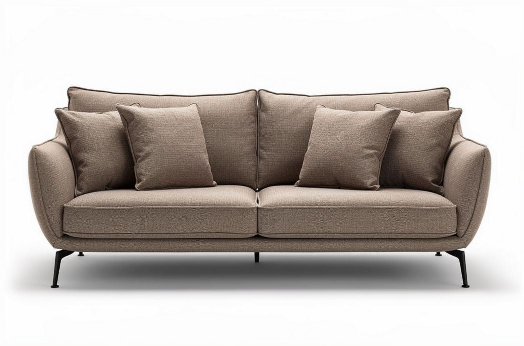 Canapé en tissu beige avec coussins inclus dimensions 200 x 90 x 85cm